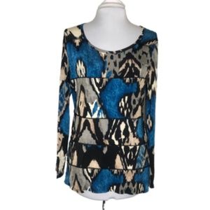 Coco Bianco Scoop Neck Abstract Print Long Sleeve High Low Style Tunic Size L